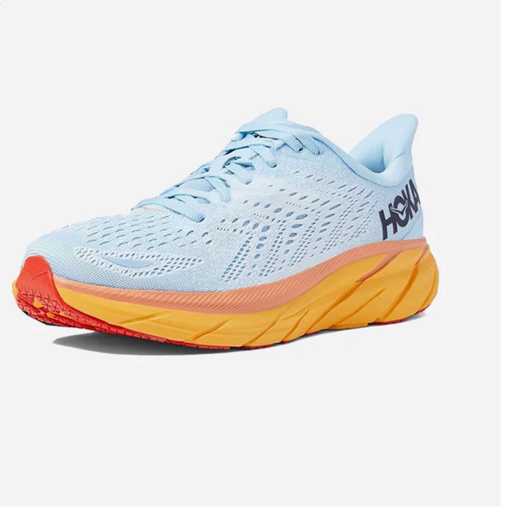 Hoka Clifton Sneakers - blue and orange women size 7.5